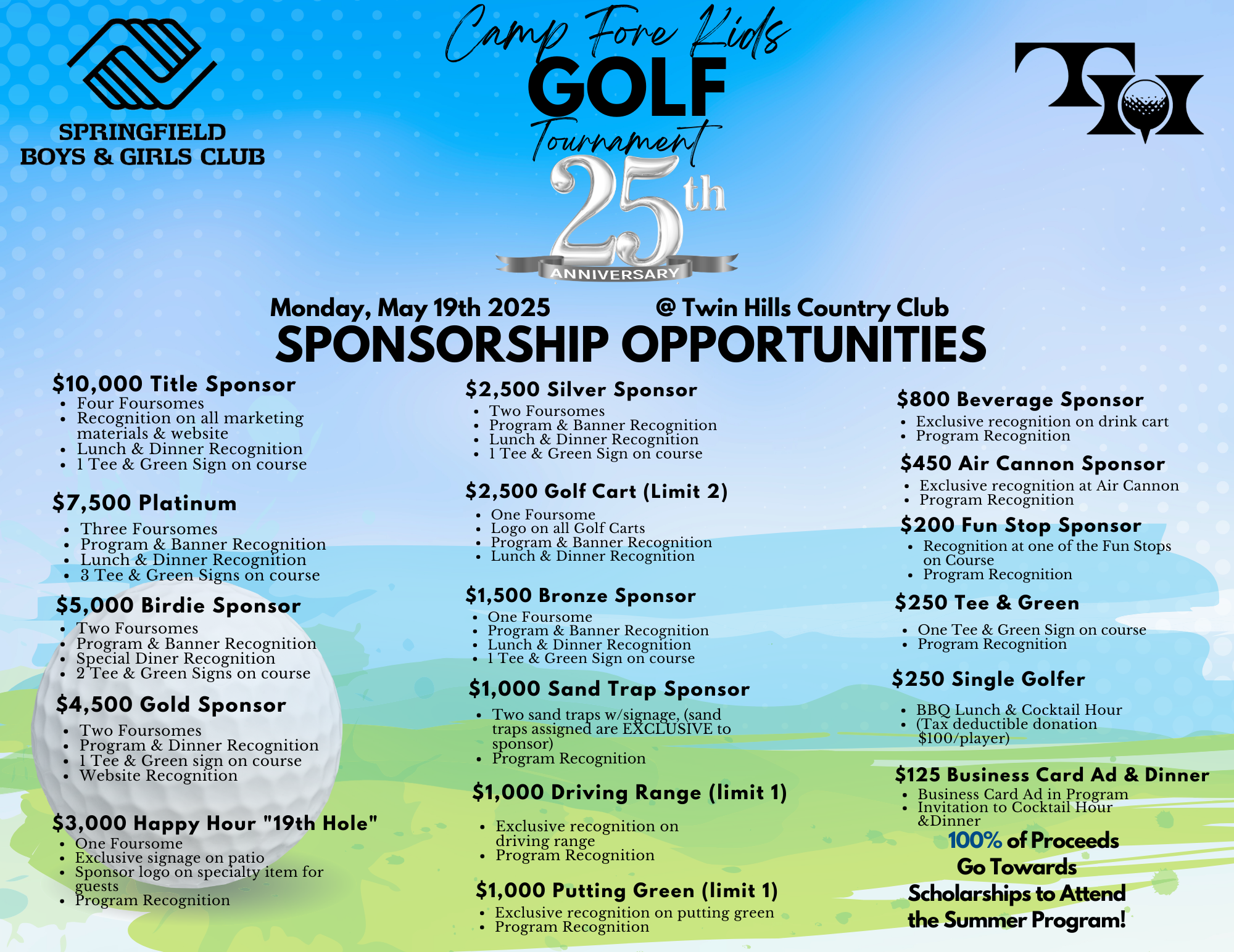 2025 Camp Fore Kids Golf Tournament Sponsorship opportunities 